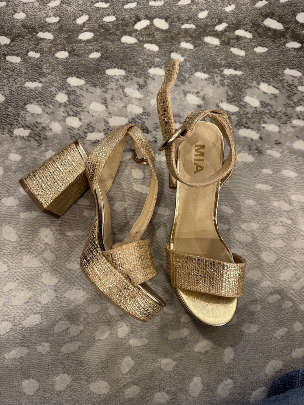 MIA Gold Metallic Block Heel Sandals